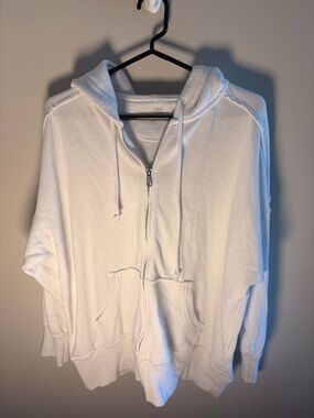 aerie White Oversized Zip-Up Hoodie